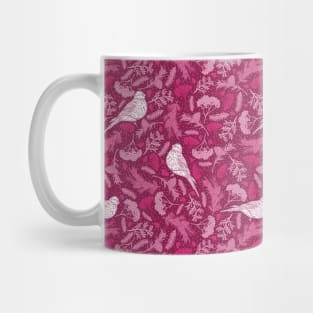 Pretty Pink and Winter White Floral Pattern with Birds Mug